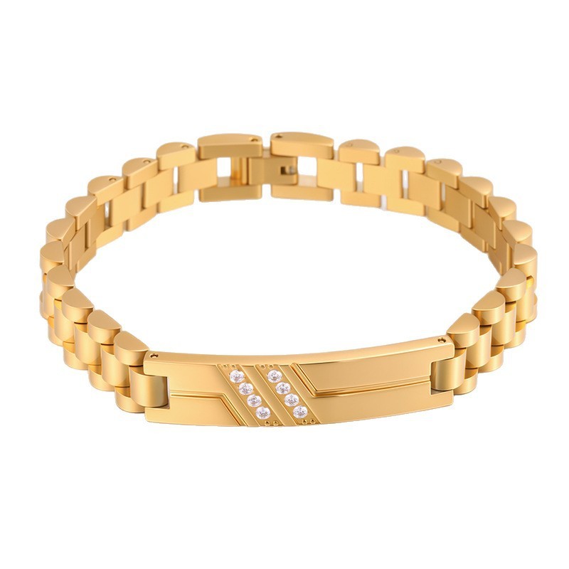 Women’s Diamond-Studded Curved Watch Chain Bracelet – Gold & Silver