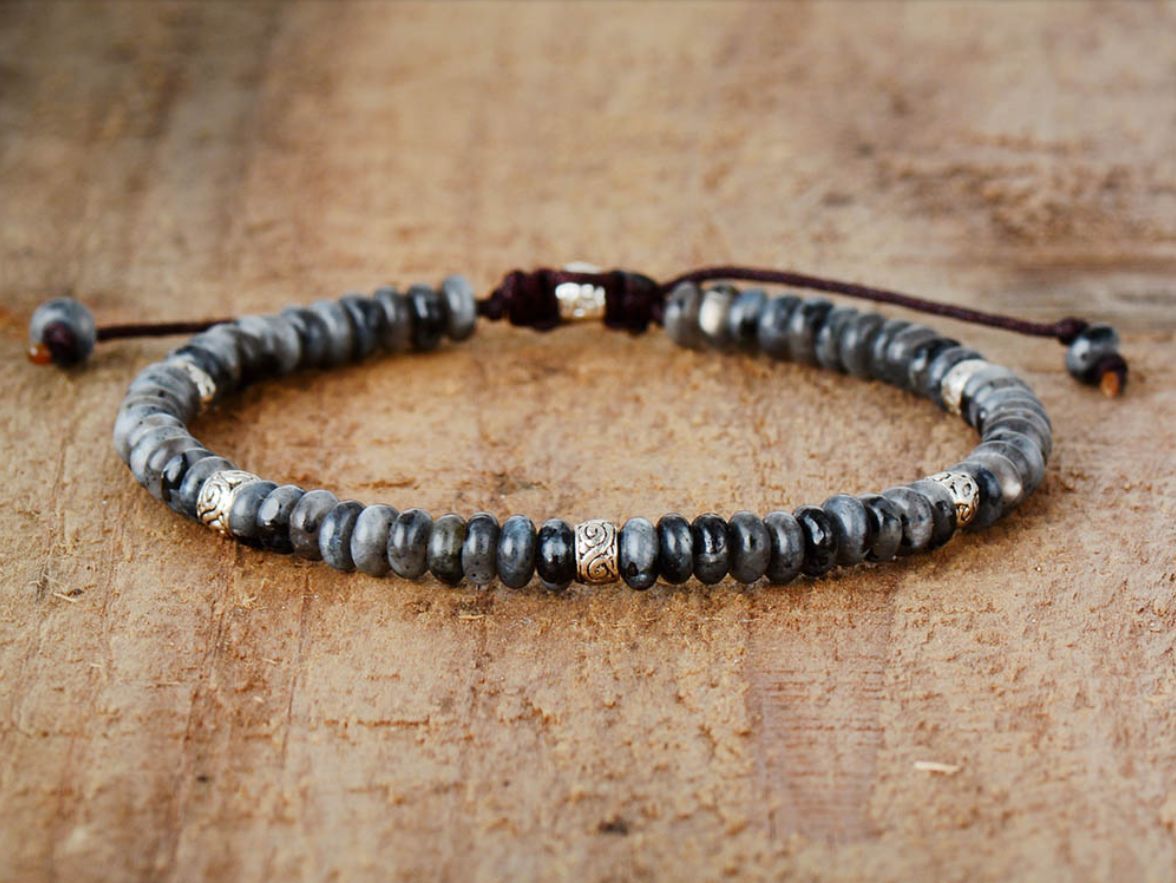Men’s Natural Gray Agate & Turquoise Bracelet – Punk Handmade Design