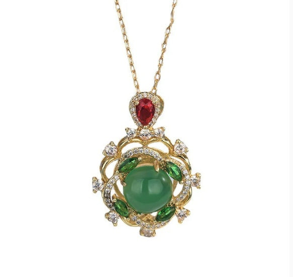 S925 Sterling Silver Necklace with Natural Chrysoprase Agate – Elegant Inlaid Gemstone Jewellery