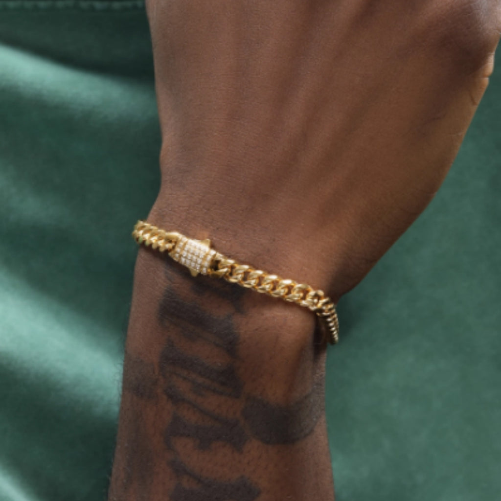 Men’s 8mm Cuban Chain Bracelet – Gold Titanium Steel