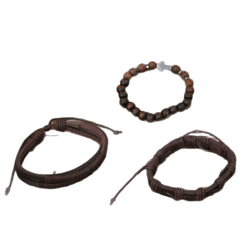 Men’s Punk Retro Hand-Knitted Cross Bracelet – Coffee Alloy Design