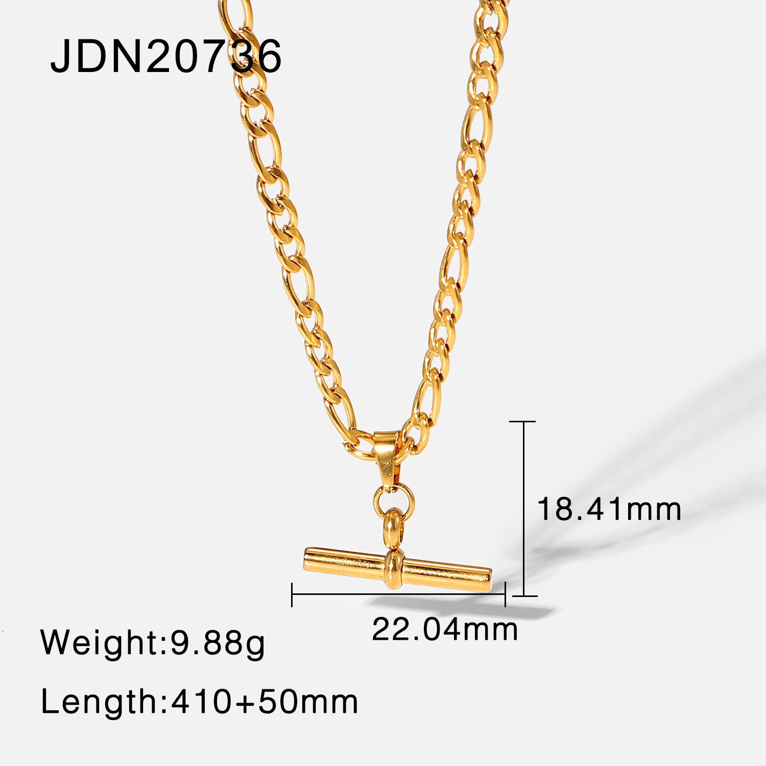 18K Gold T-Bar Pendant Rope Chain Necklace – Punk Hip Hop Stainless Steel Jewellery