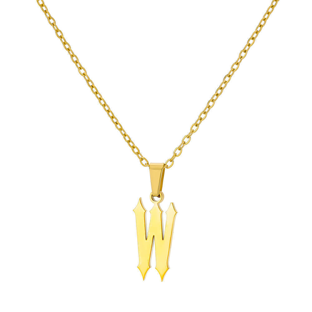 18K Gold-Plated Stainless Steel Pendant Necklace – Ancient English Letter Design