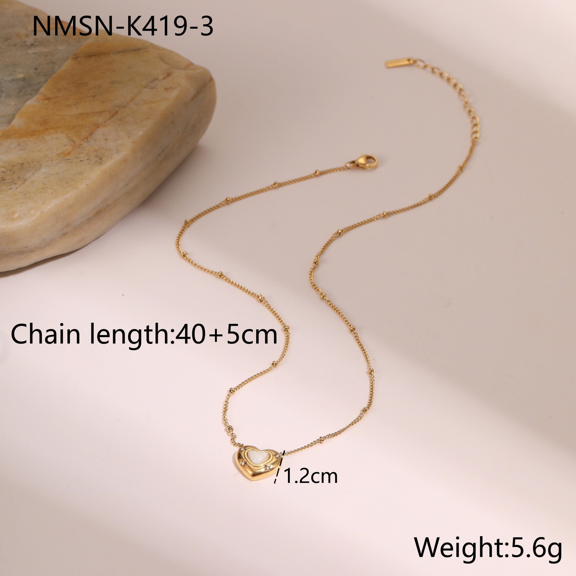 Fashion Love Heart-Shaped Natural Stone Pendant Necklace – Titanium Steel Women’s Jewellery