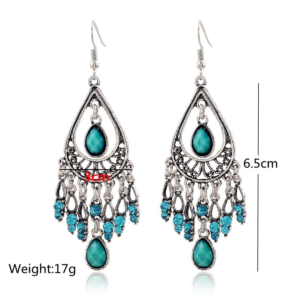 Bohemian Vintage Tassel Earrings with Water Drop Gem