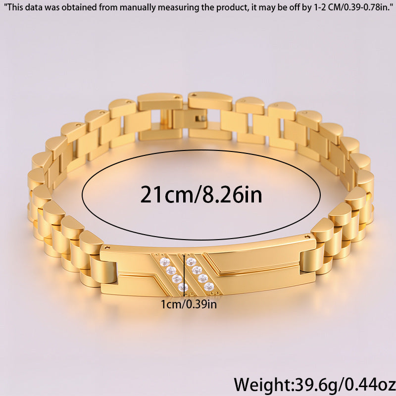 Women’s Diamond-Studded Curved Watch Chain Bracelet – Gold & Silver