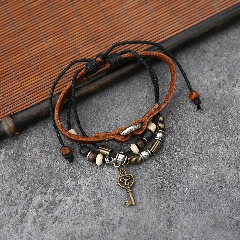 Handmade Braided Leather Bracelet – Retro Style for Couples