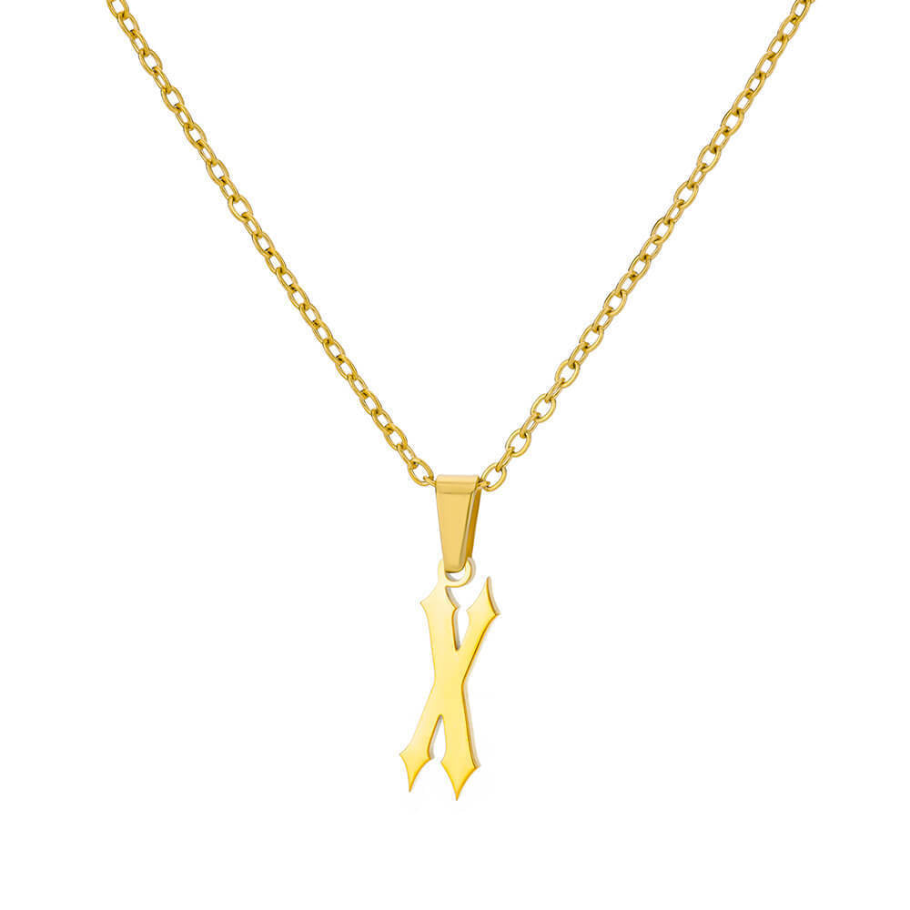 18K Gold-Plated Stainless Steel Pendant Necklace – Ancient English Letter Design