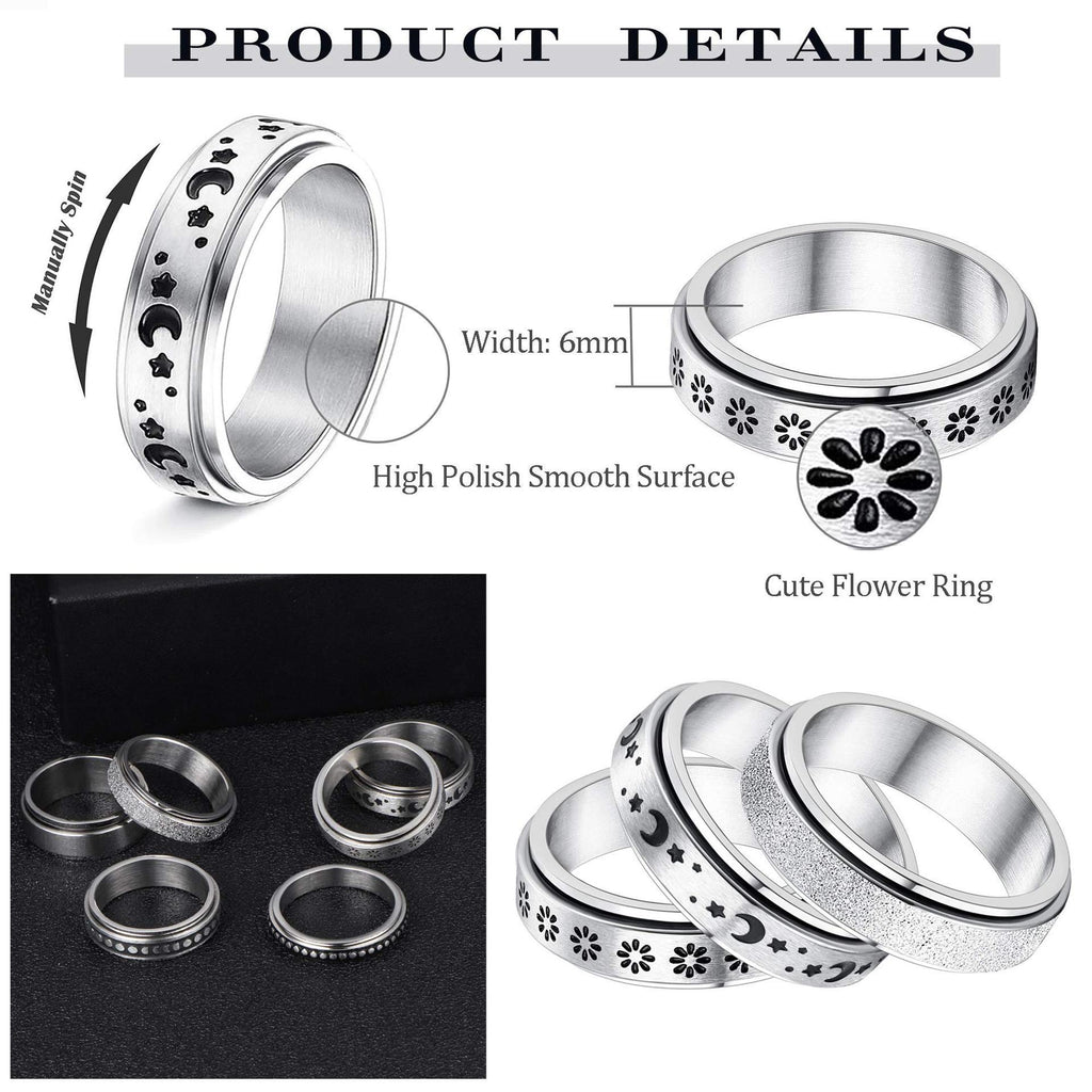Rotatable Moon & Stars Spinner Ring – Stainless Steel Jewellery
