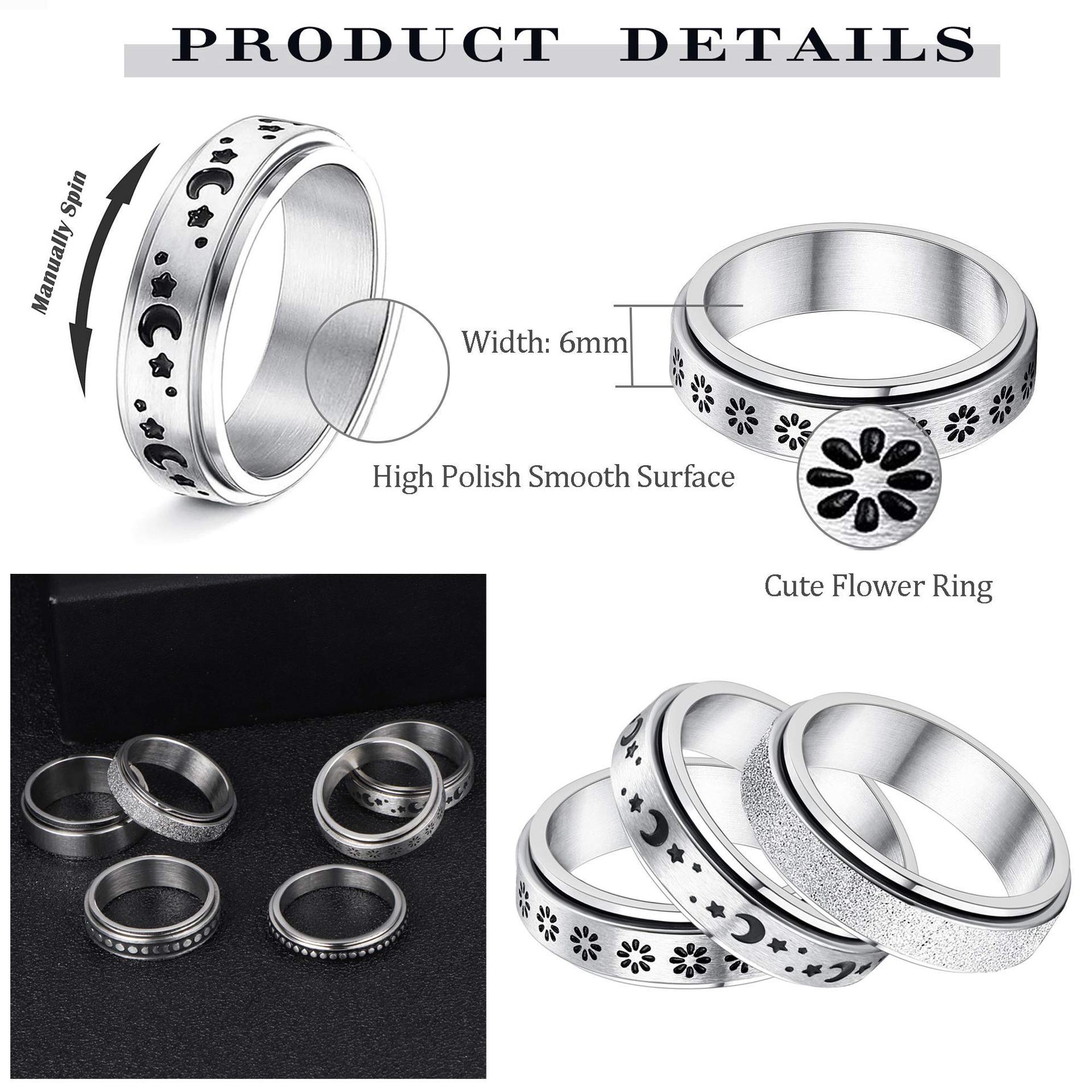 Rotatable Moon & Stars Spinner Ring – Stainless Steel Jewellery