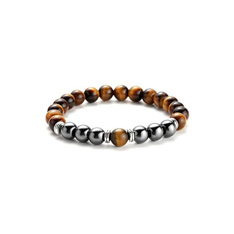 Tigereye & Haematite Silver-Strip Bracelet – Unisex Natural Stone Jewellery