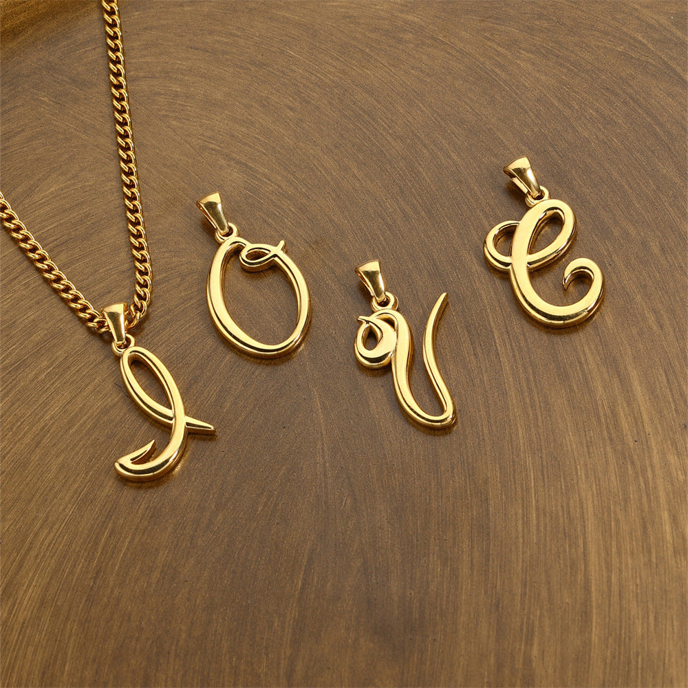 18K Gold Plated Stainless Steel Mini Letter Pendant Necklace