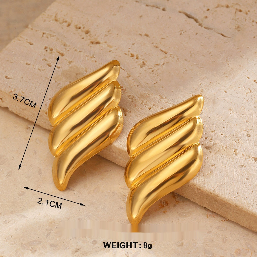Geometric Round Hip Hop Earrings – Personalized Fan-Shaped Wings, Real Gold-Plated Jewellery