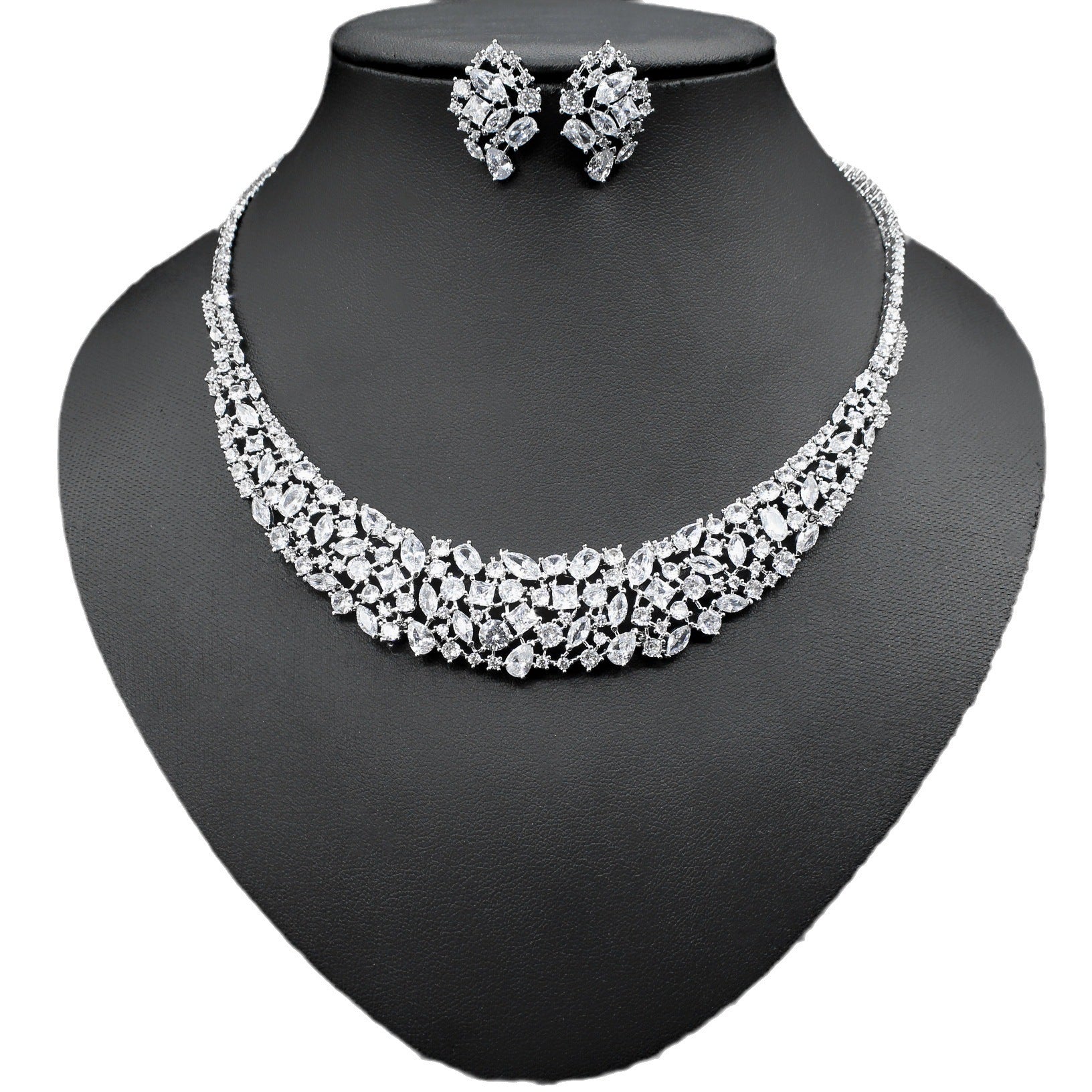 Elegant Shimmer Zircon Necklace & Earring Set – Women’s Fashion Jewelry