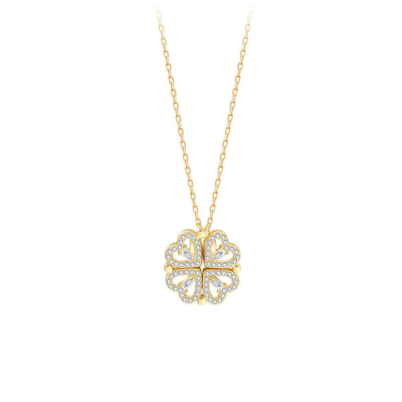 Detachable Four-Leaf Clover Necklace – Women’s Multi-Wear Zircon Chain