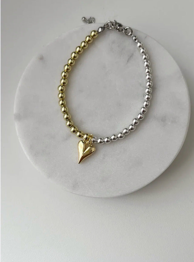 Round Beads Glossy Heart-shaped Multi-part Bracelet