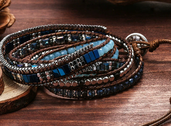 Handmade Black Gallstone Bracelet – Woven Multi-Layer Design