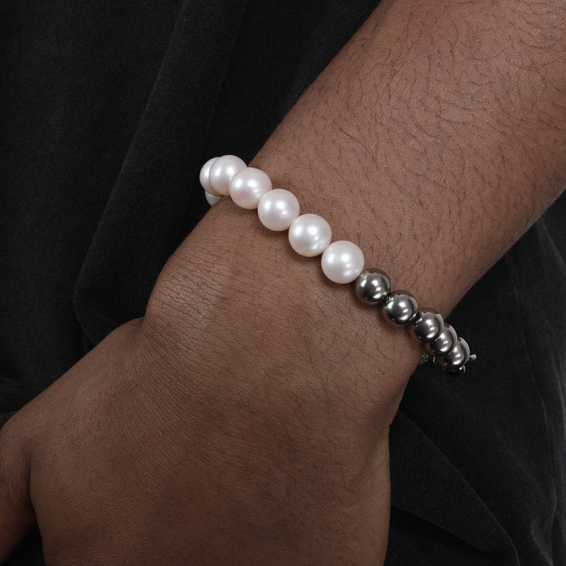 Luxury Men’s Bracelet with Natural Freshwater Pearls & Titanium Steel