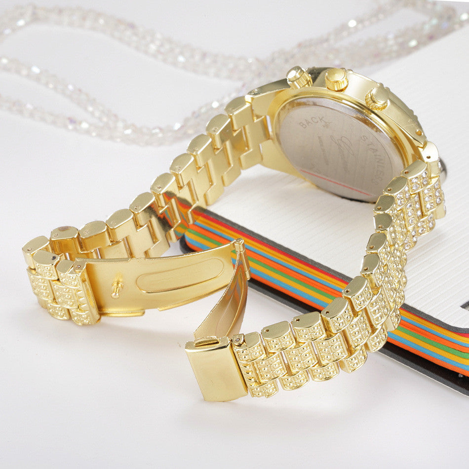 Women’s Crystal Quartz Watch – Geneva Luxury Stainless Steel Wristwatch