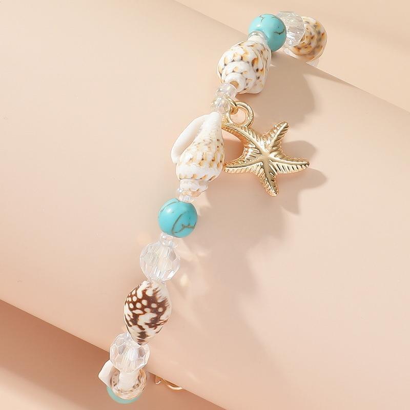 Turquoise Beaded Shell Bracelet – Conch, Starfish & Crystal Beads Beach Jewellery for Women