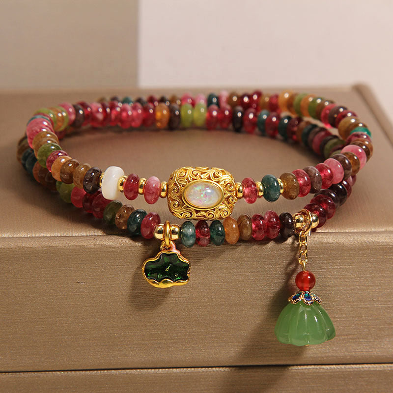 Double Ring Rainbow Tourmaline Bracelet – Abacus Beads Design