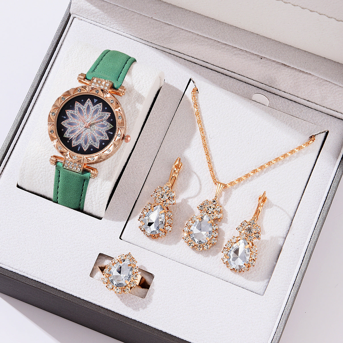 Watch, Necklace, Earring and Ring Set Women's Quartz
