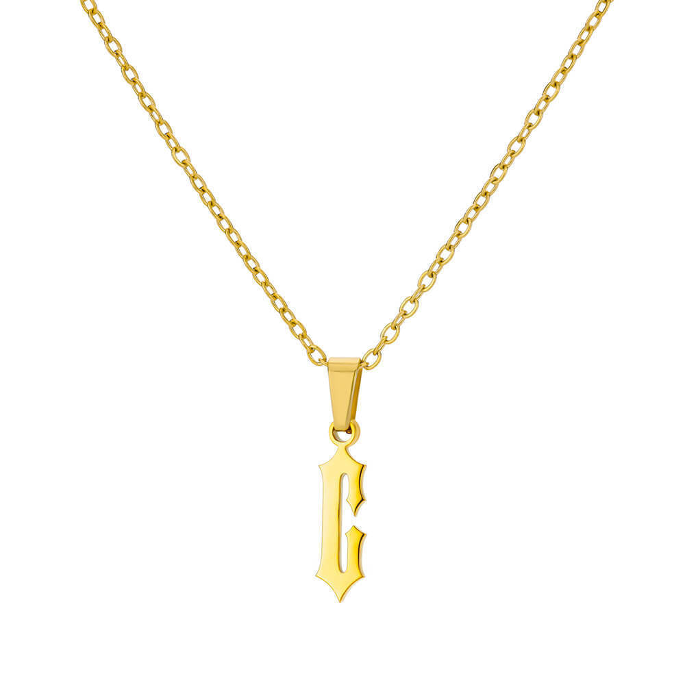 18K Gold-Plated Stainless Steel Pendant Necklace – Ancient English Letter Design