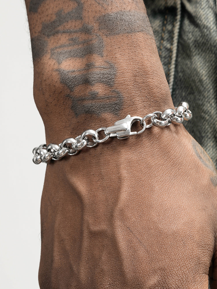 Hip Hop Silver O-Ring Titanium Steel Bracelet – European & American Style