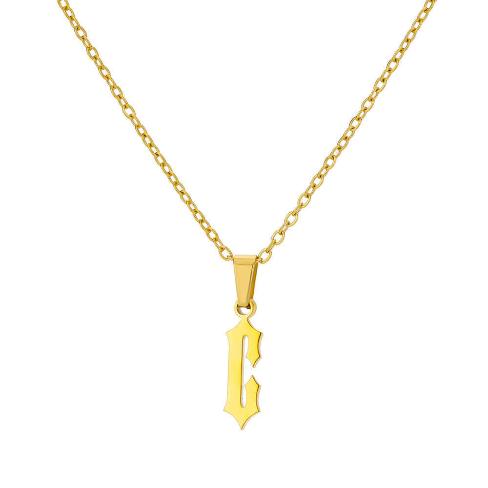 18K Gold-Plated Stainless Steel Pendant Necklace – Ancient English Letter Design