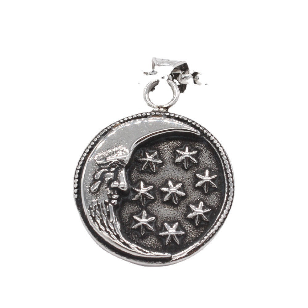 Personality Retro Star & Moon Pendant – Titanium Steel