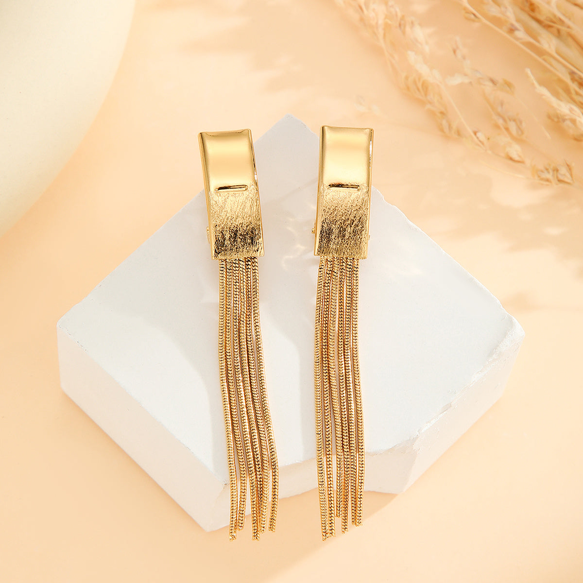 Modern Thin Chain Tassel Earrings – 2pcs Gold Bead Earrings for Women