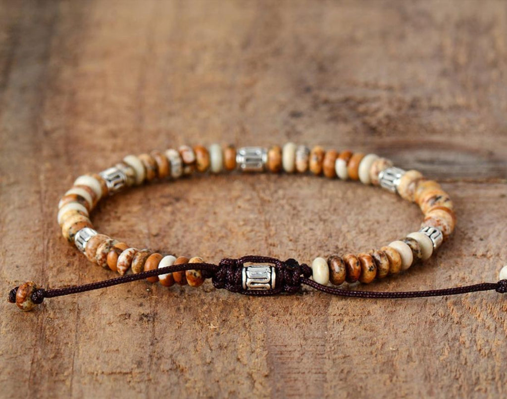 Men’s Natural Gray Agate & Turquoise Bracelet – Punk Handmade Design