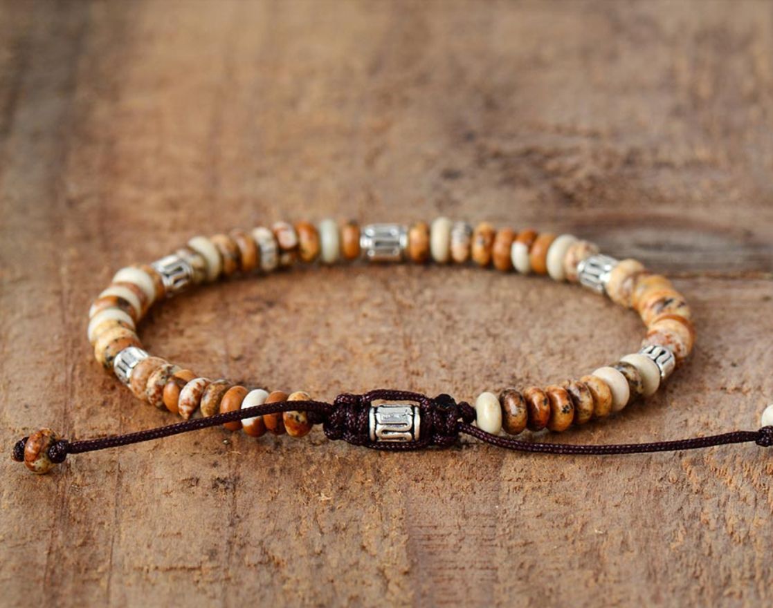 Men’s Natural Gray Agate & Turquoise Bracelet – Punk Handmade Design