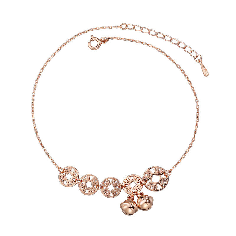 Rose Gold Boho Anklet – Stainless Steel Coin Charm Foot Chain