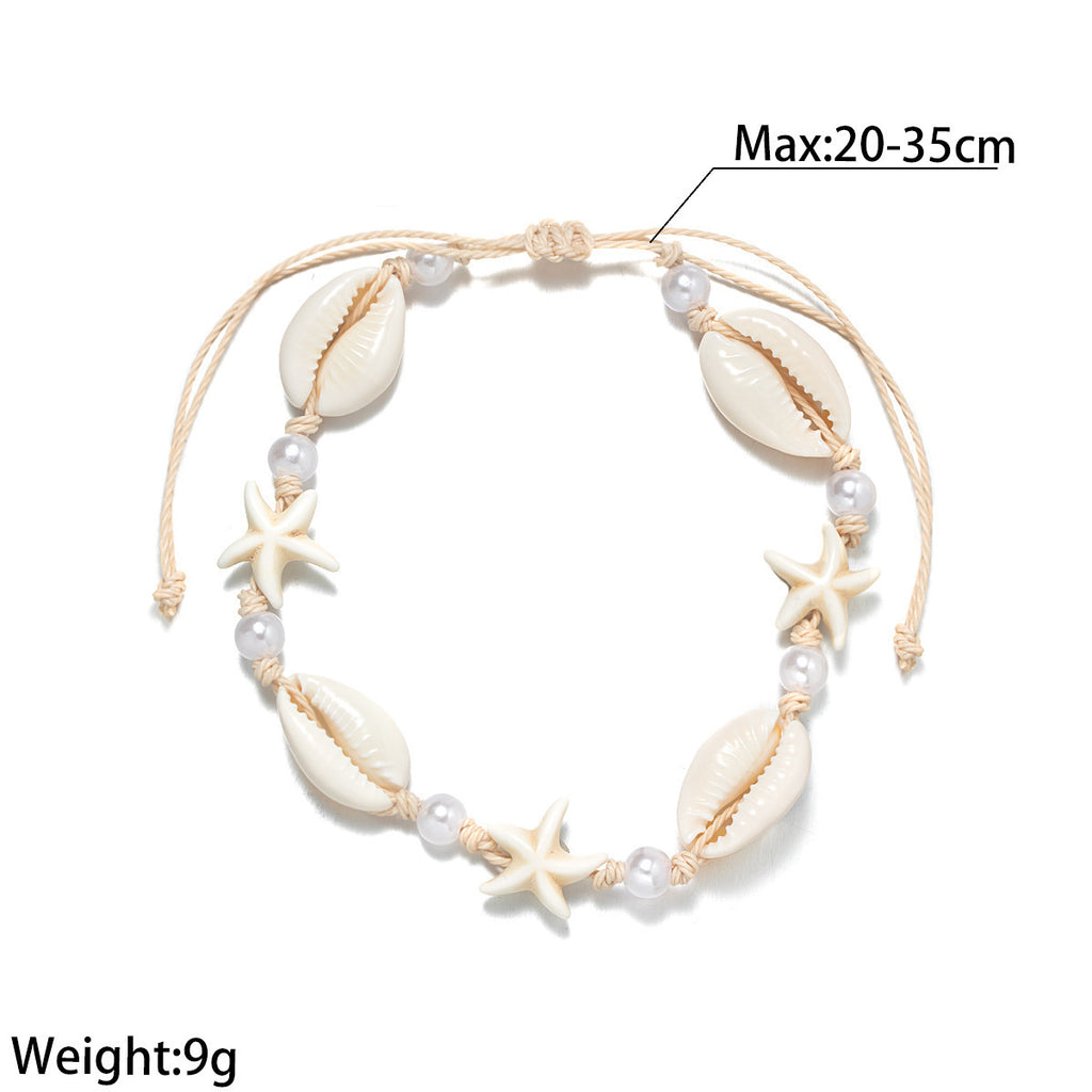 Women’s Starfish Shell Anklet with Pearls – Adjustable Foot Jewellery