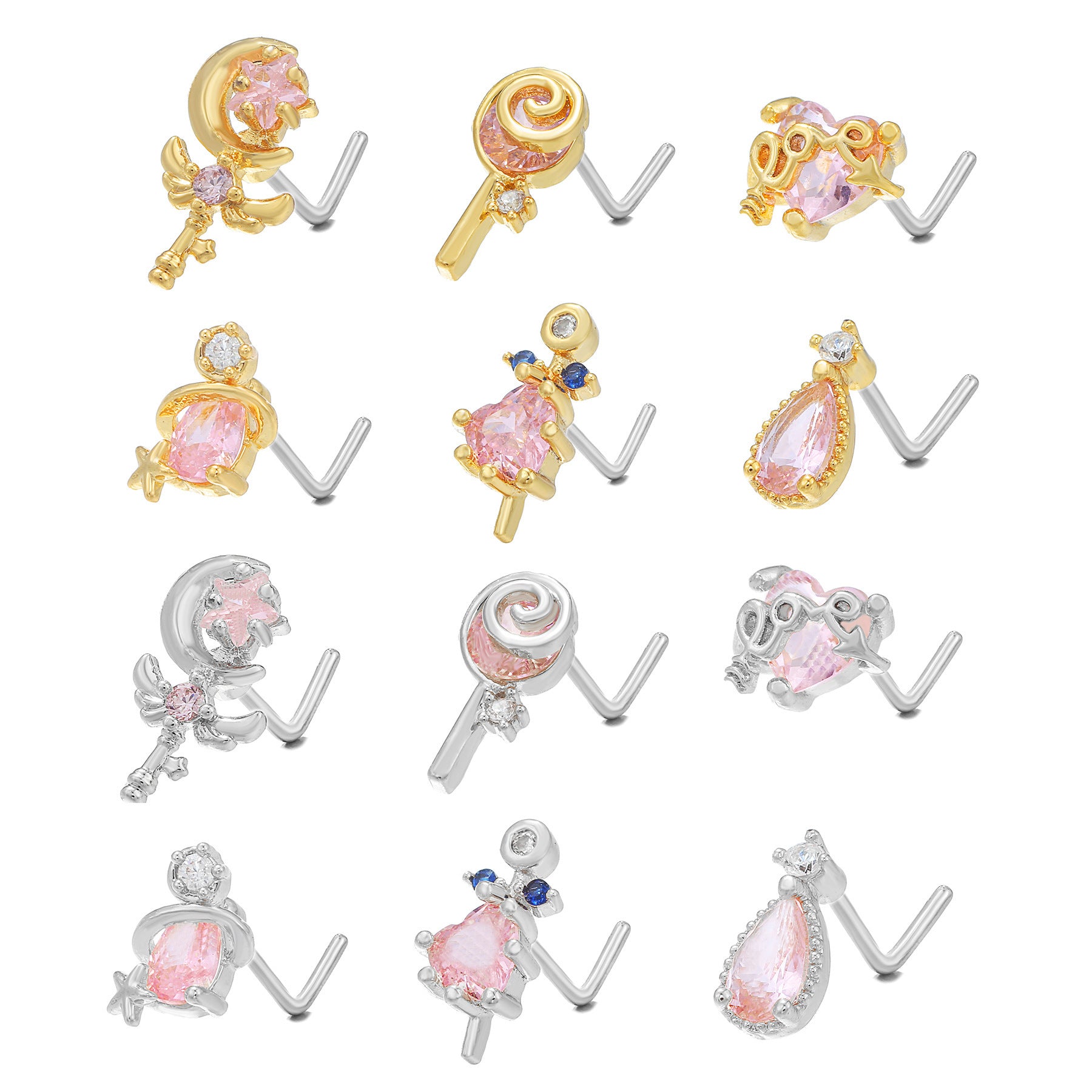 Zircon Geometric Nose Stud – 18K Gold & Brass Fashion Jewellery for Women