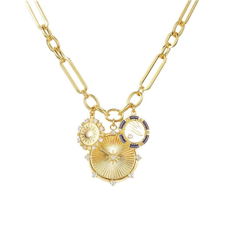 Fashion Sun Pendant Necklace – Copper-Plated Gold Clavicle Chain with Stainless Steel Summer Jewellery