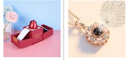 Valentine’s Day Rose Necklace Gift – Metal Jewellery in Gift Box