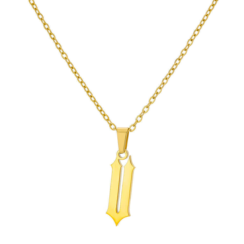 18K Gold-Plated Stainless Steel Pendant Necklace – Ancient English Letter Design