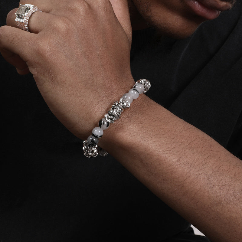 Men’s Hip Hop Bracelet – Black Hair Crystal Splicing Design