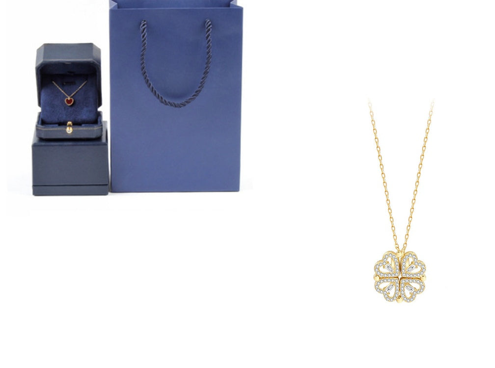 Detachable Four-Leaf Clover Necklace – Women’s Multi-Wear Zircon Chain