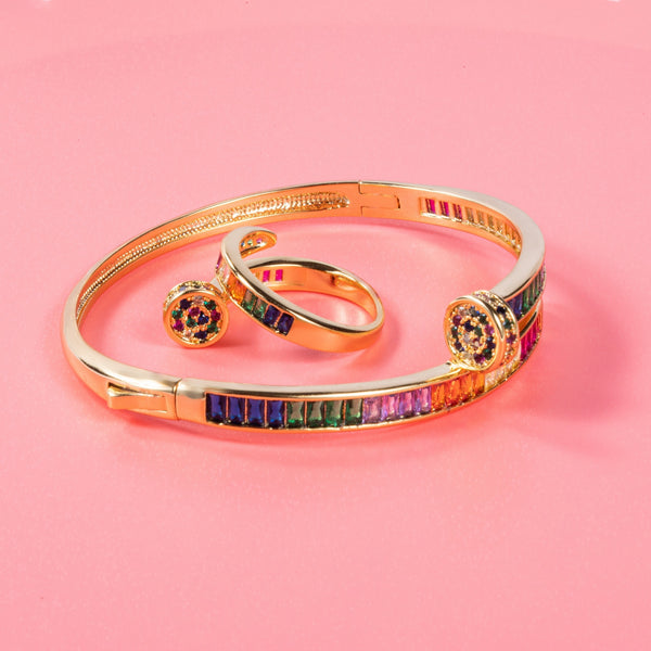 Micro Diamond Nail Bracelet & Ring Set – Gold-Plated Copper Zircon Jewellery