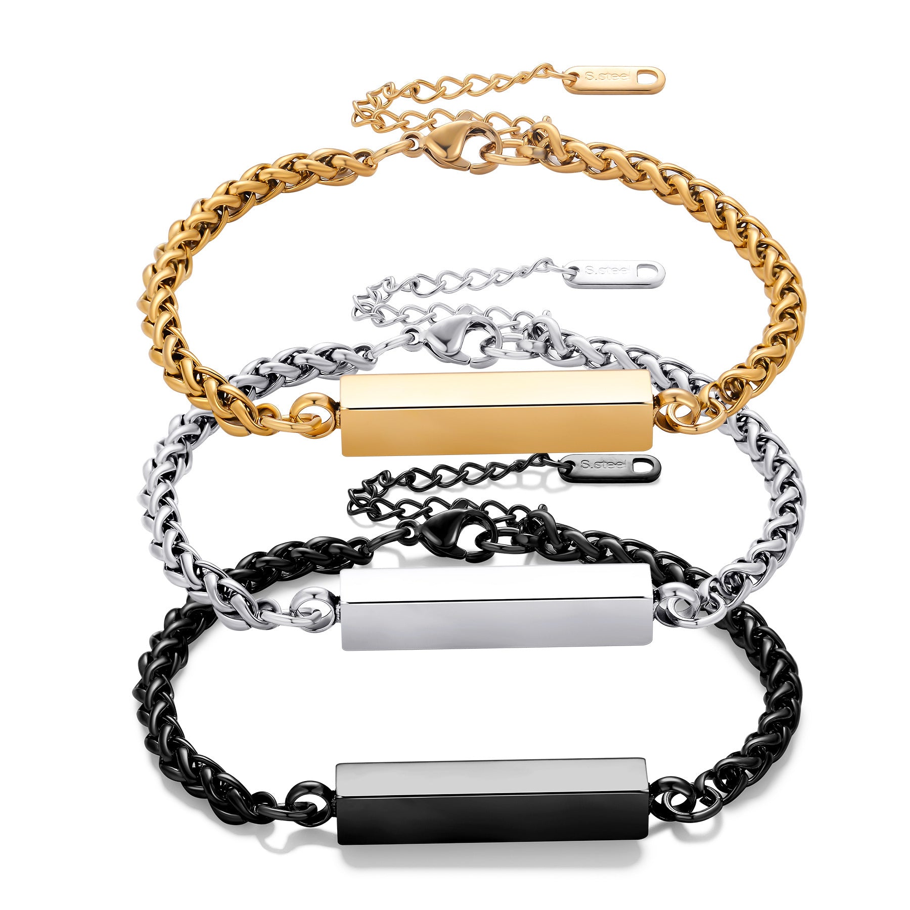 Stainless Steel Rectangular Column Bracelet – Unisex Minimalist Design