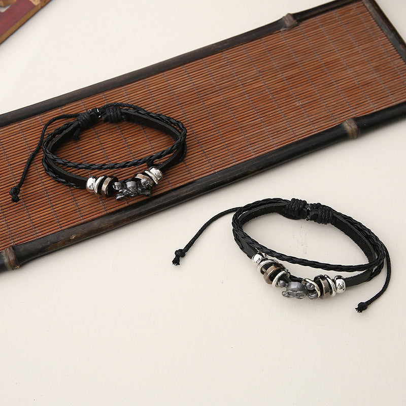 Punk Leather Skull Bracelet – Men’s Handcrafted Alloy Accessory