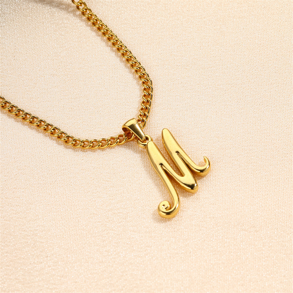 18K Gold Plated Stainless Steel Mini Letter Pendant Necklace