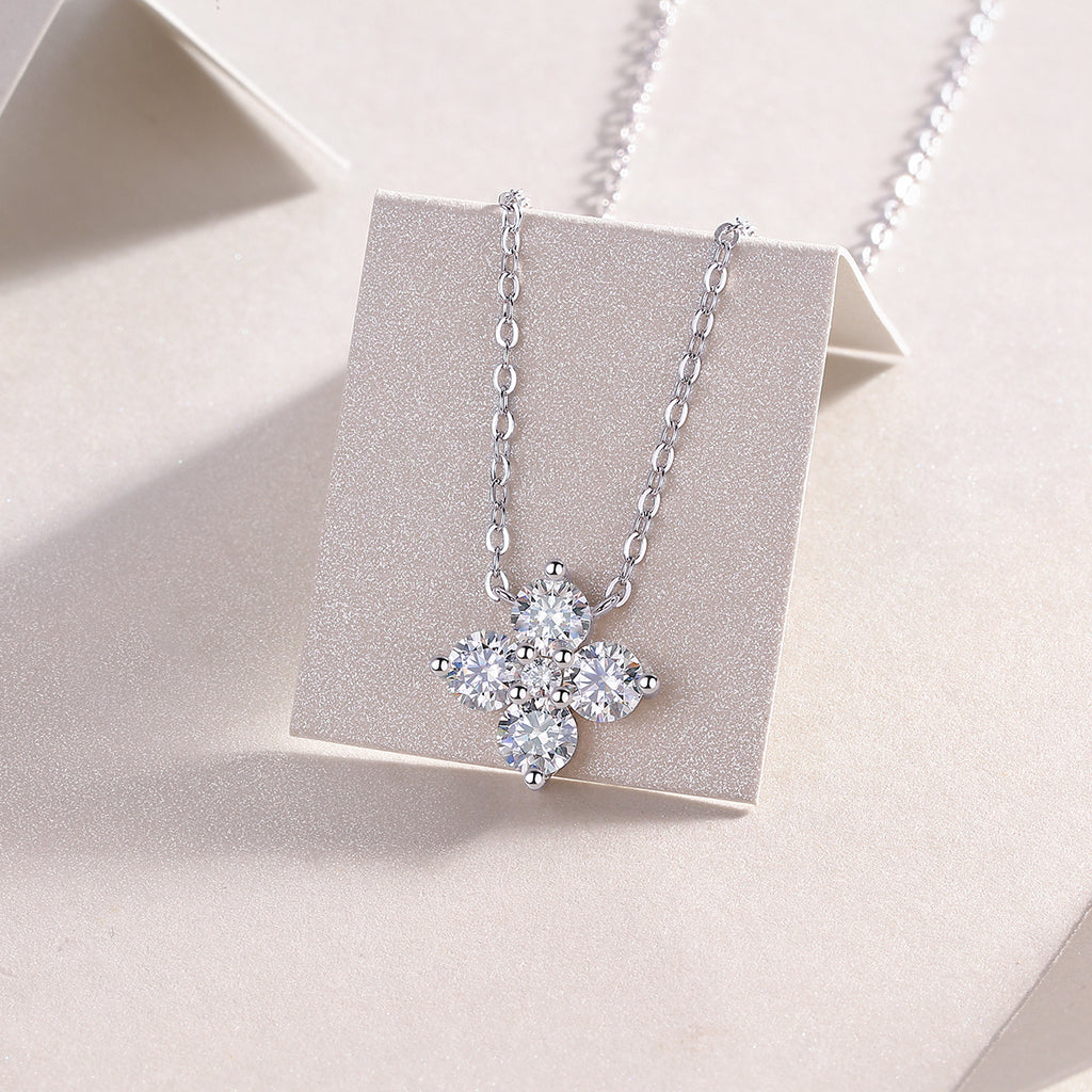 Lucky Four-Leaf Clover Pendant Set – Moissanite S925 Sterling Silver with Platinum Plating: