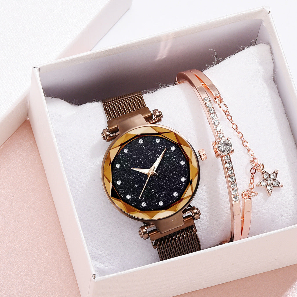 Luxury Women’s Starry Sky Watch & Bracelet Set – Fashion Elegant Magnet Buckle