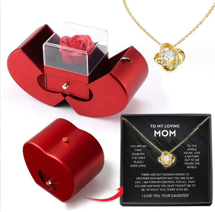 Red Apple Jewellery Box with Eternal Rose – Christmas & Valentine’s Gift for Women
