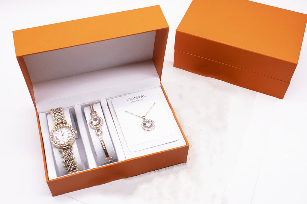 Women’s Rhinestone Watch Set – Includes Bracelet & Necklace