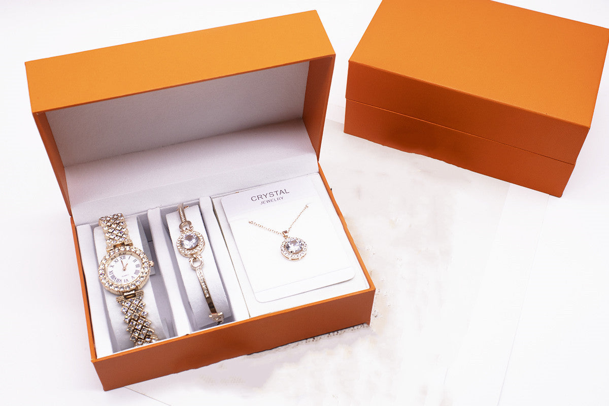 Women’s Rhinestone Watch Set – Includes Bracelet & Necklace
